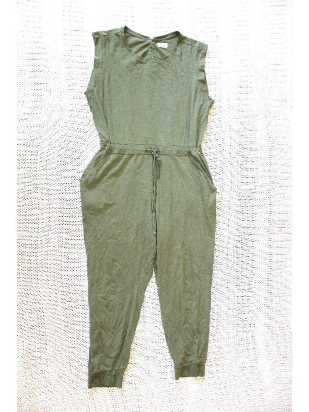 Pact sleeveless organic cotton jumpsuit Size XL olive green drawstring Casual